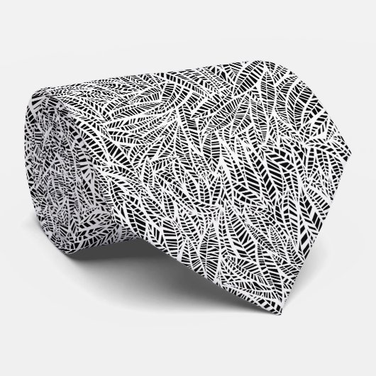 White en Black Leaves Pattern Stropdas (Opgerold)