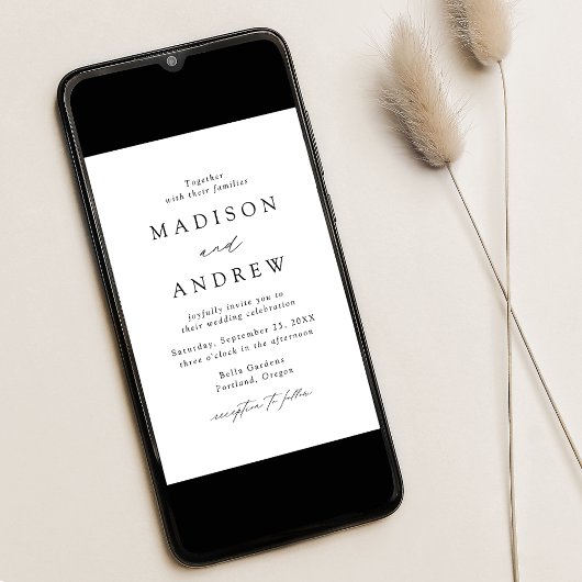 White en Black Modern Elegance Wedding Kaart