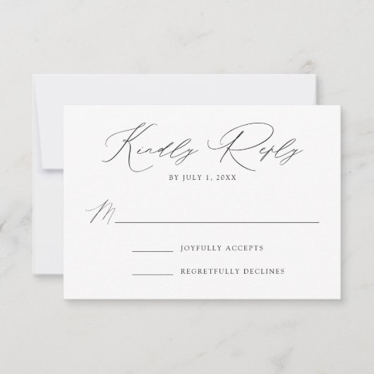 White en Black Modern Elegance Wedding RSVP Kaartje (Voorkant)