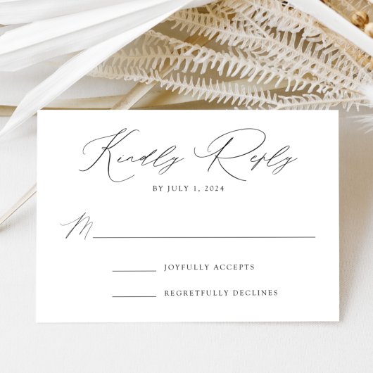White en Black Modern Elegance Wedding RSVP Kaartje