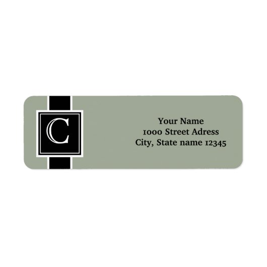 White en Black Monogrammed Return Address Etiket (Voorkant)