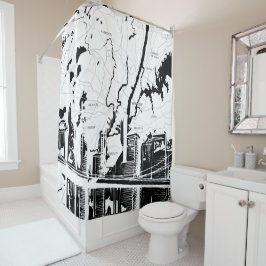 White en Black, New York Map, NYC Douchegordijn