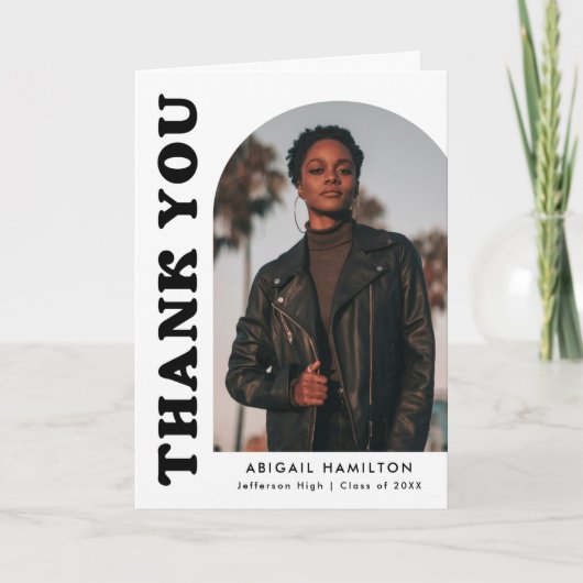 White en Black Offset Arch 4 Foto Afstuderen Bedankkaart (Voorkant)