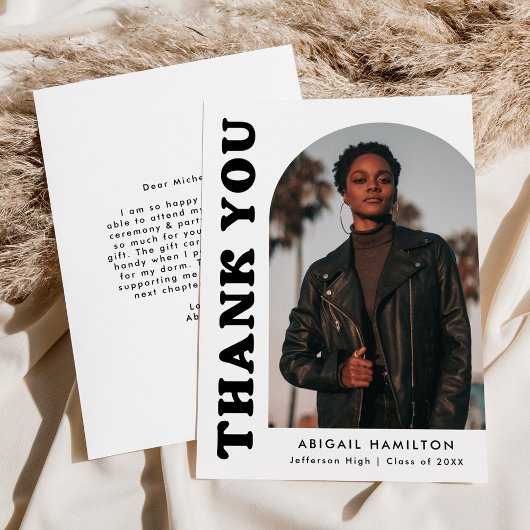 White en Black Offset Arch Photo Afstuderen Bedankkaart