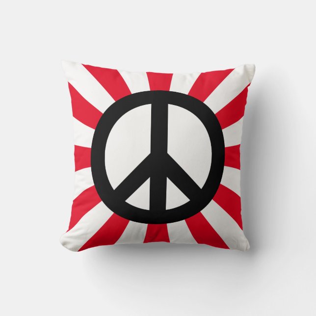 White en Black Peace Symbol met Starburst Kussen (Voorkant)