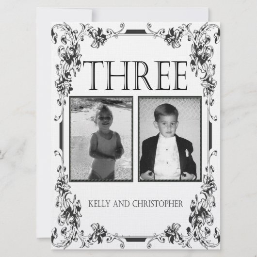  White en Black Photo Table Number 3 Kaart (Achterkant)