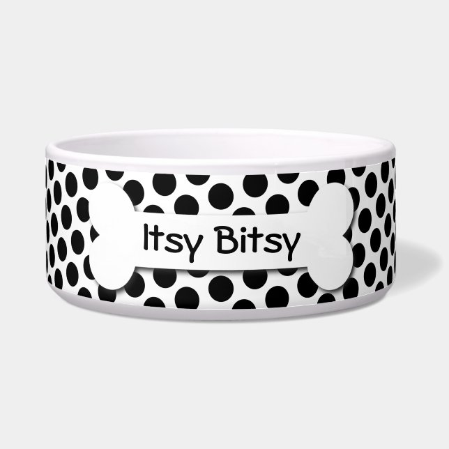 White en Black Polka Dot Dog Bone Voerbakje (Voorkant)