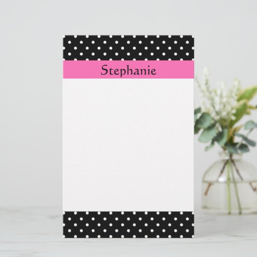 White en Black Polka Dot Pattern Briefpapier (Staand voorkant)
