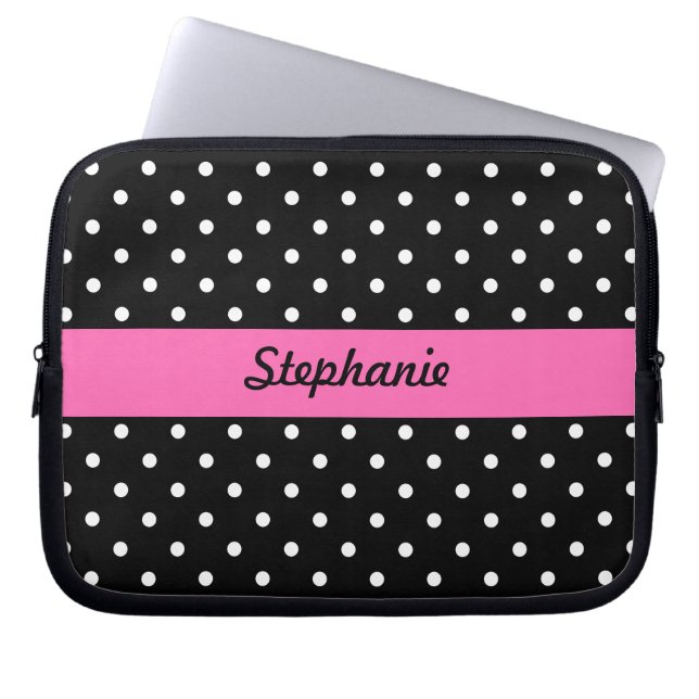 White en Black Polka Dot Pattern Laptop Sleeve (Voorkant)