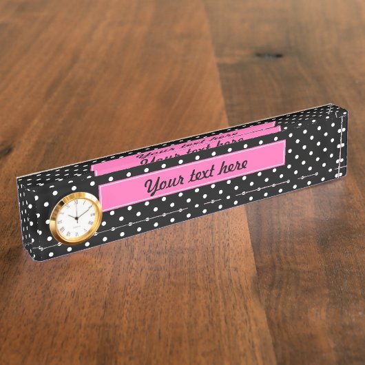 White en Black Polka Dot Pattern Naambordje (Zijkant)