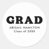 White en Black Retro Typography Afstuderen Ronde Sticker (Voorkant)