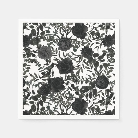 White en Black Roos Gothic Wedding Napkins Servet (Voorkant)