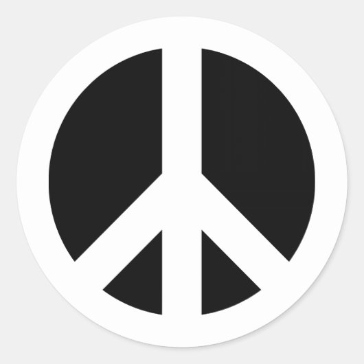 White en Black Round Peace Symbol Ronde Sticker (Voorkant)