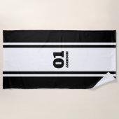 White en Black Sports Stripe Name & Number Strandlaken (Voorkant)