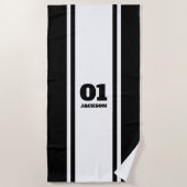White en Black Sports Stripe Name & Number Strandlaken (Voorkant)