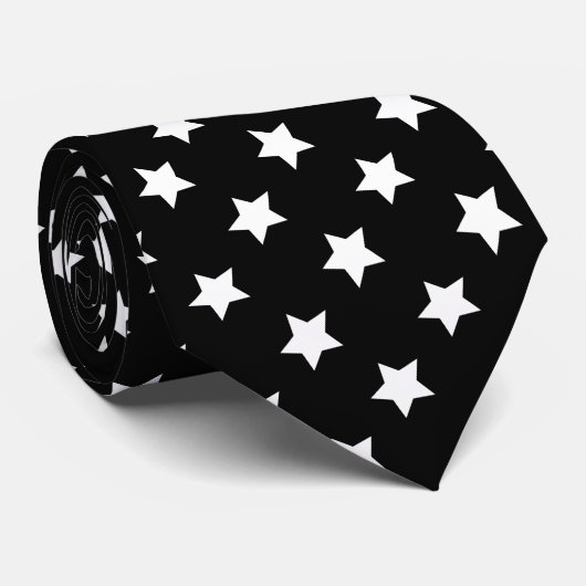 White en Black Star Pattern Stropdas (Opgerold)