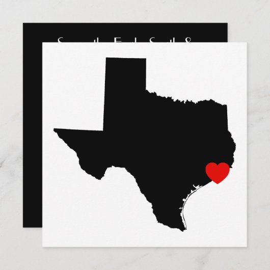 White en Black Texas Red Heart Wedding Kaart (Voorkant / Achterkant)