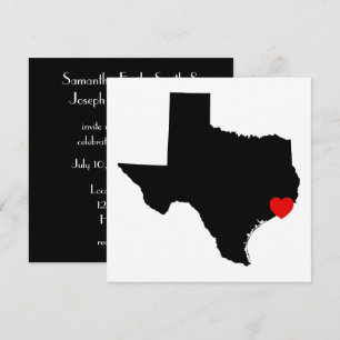 White en Black Texas Red Heart Wedding Kaart
