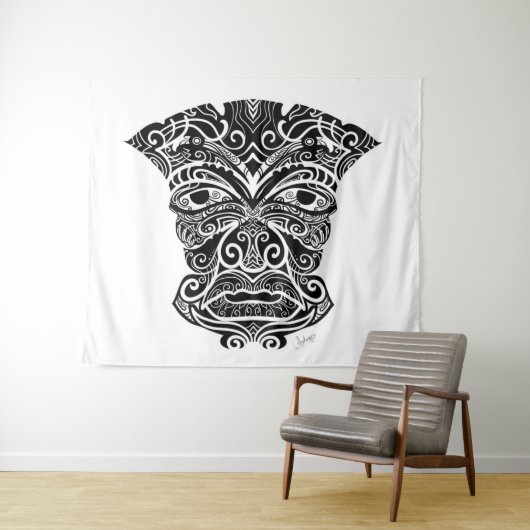 White en Black Tiki Mask Wandkleed (In Situ (horizontaal))