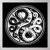 White en Black Yin Yang Chinese Dragons Poster (Voorkant)