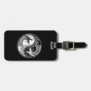 White en Black Yin Yang Dragons Bagagelabel