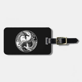 White en Black Yin Yang Dragons Bagagelabel