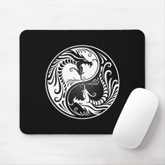 White en Black Yin Yang Dragons Muismat (Met muis)