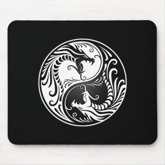 White en Black Yin Yang Dragons Muismat (Voorkant)