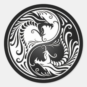 White en Black Yin Yang Dragons Ronde Sticker