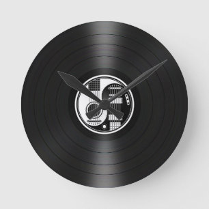 White en Black Yin Yang Guitars Vinyl Graphic Ronde Klok