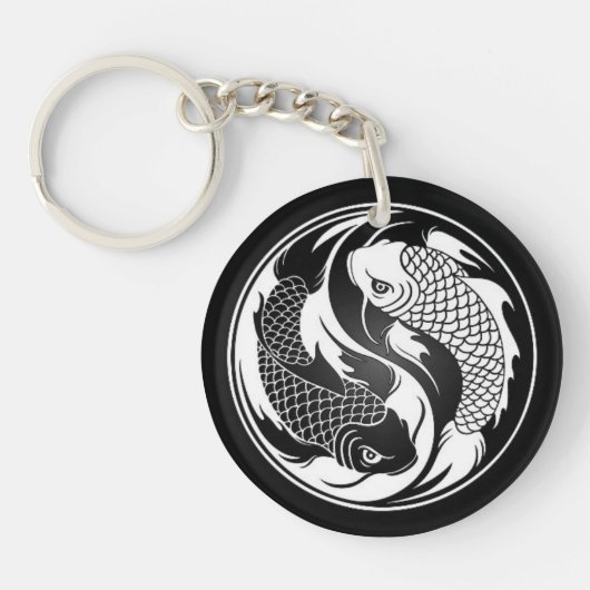 White en Black Yin Yang Koi Fish Sleutelhanger (Voorkant)