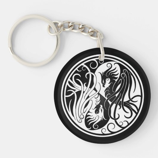 White en Black Yin Yang Phoenix Sleutelhanger (Voorkant)