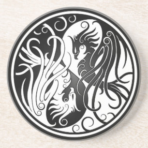 White en Black Yin Yang Phoenix Zandsteen Onderzetter