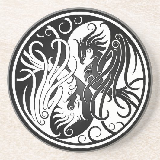 White en Black Yin Yang Phoenix Zandsteen Onderzetter (Voorkant)