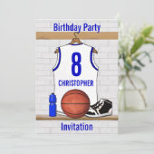 White en Blue Basketball Jersey Birthday Party Kaart (Staand voorkant)
