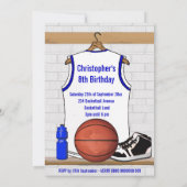 White en Blue Basketball Jersey Birthday Party Kaart (Achterkant)
