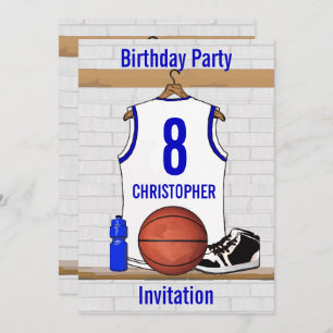 White en Blue Basketball Jersey Birthday Party Kaart