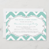 White en Blue Chevron Housewarming Party Invite Kaart (Voorkant)