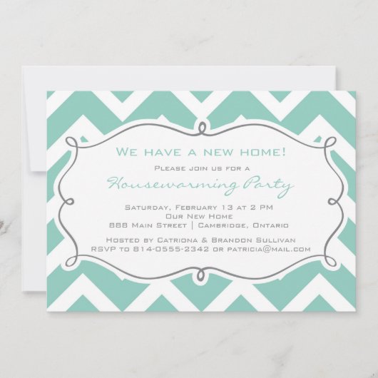 White en Blue Chevron Housewarming Party Invite Kaart (Voorkant)