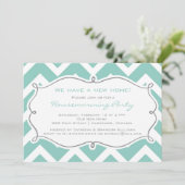 White en Blue Chevron Housewarming Party Invite Kaart (Staand voorkant)