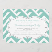 White en Blue Chevron Housewarming Party Invite Kaart (Voorkant / Achterkant)