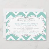 White en Blue Chevron Modern Birthday Invitation Kaart (Voorkant)