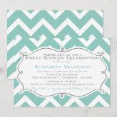 White en Blue Chevron Sweet Sixteen Uitnodiging (Voorkant / Achterkant)