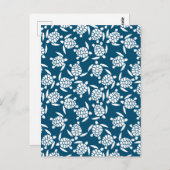 White en Blue Coastal Style Turtle Pattern Briefkaart (Voorkant / Achterkant)