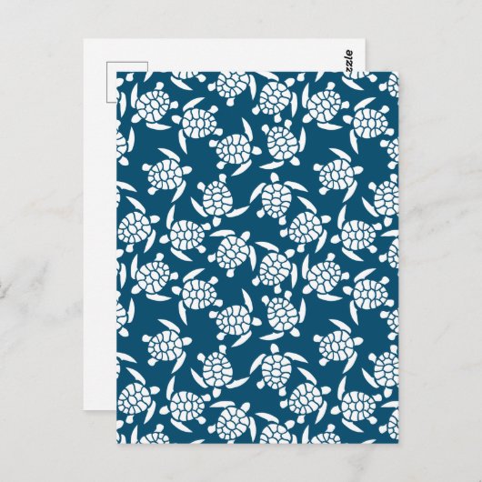 White en Blue Coastal Style Turtle Pattern Briefkaart (Voorkant / Achterkant)