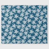 White en Blue Coastal Style Turtle Pattern Cadeaupapier (Vlak)
