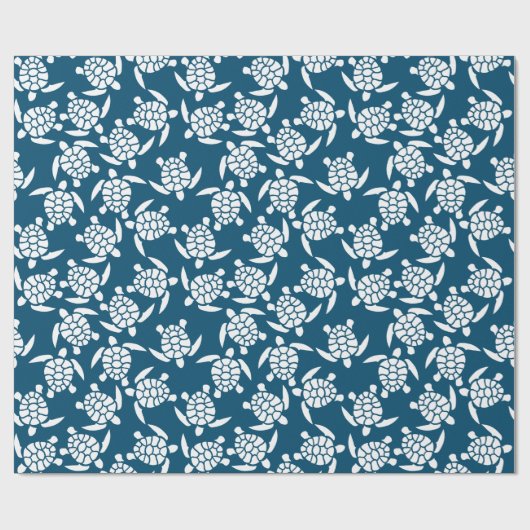White en Blue Coastal Style Turtle Pattern Cadeaupapier (Vlak)
