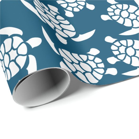White en Blue Coastal Style Turtle Pattern Cadeaupapier (Rol Hoek)