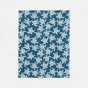 White en Blue Coastal Style Turtle Pattern Fleece Deken