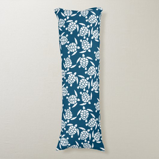 White en Blue Coastal Style Turtle Pattern Lichaamskussen (Voorkant Verticaal)